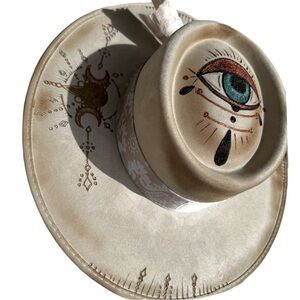 Triple moon goddess, with protective eye angel wings handmade, custom hat